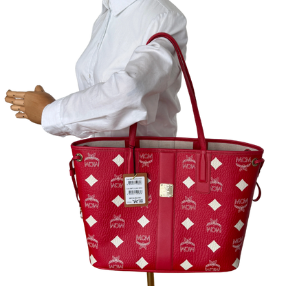 MCM Liz Shopper Visetos Canvas  rot weiss / neuwertig MCM