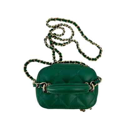 Chanel Vanity Case Top Handle Mini Lammleder grün Fullset / sehr gut Chanel