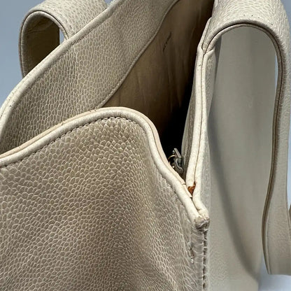 Chanel Vintage Shopper Tasche Kaviar Leder beige / akzeptabel Chanel
