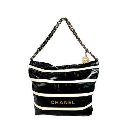 Chanel 22 kleine Hobobag schwarz weiß gestreift 2024 / neuwertig Chanel