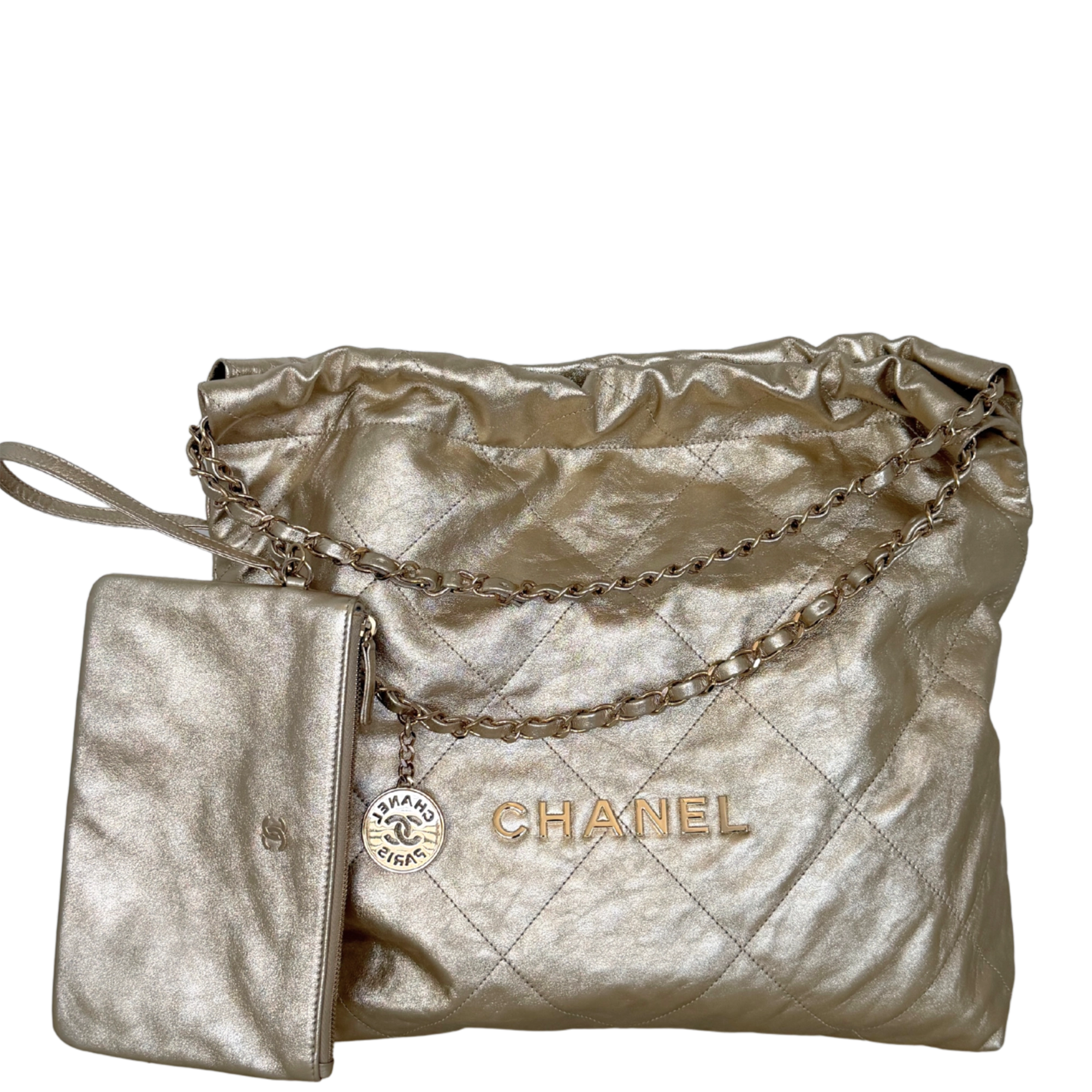 Chanel 22 mittelgroße Hobo Bag gold, goldene Hardware Fullset / sehr gut Chanel