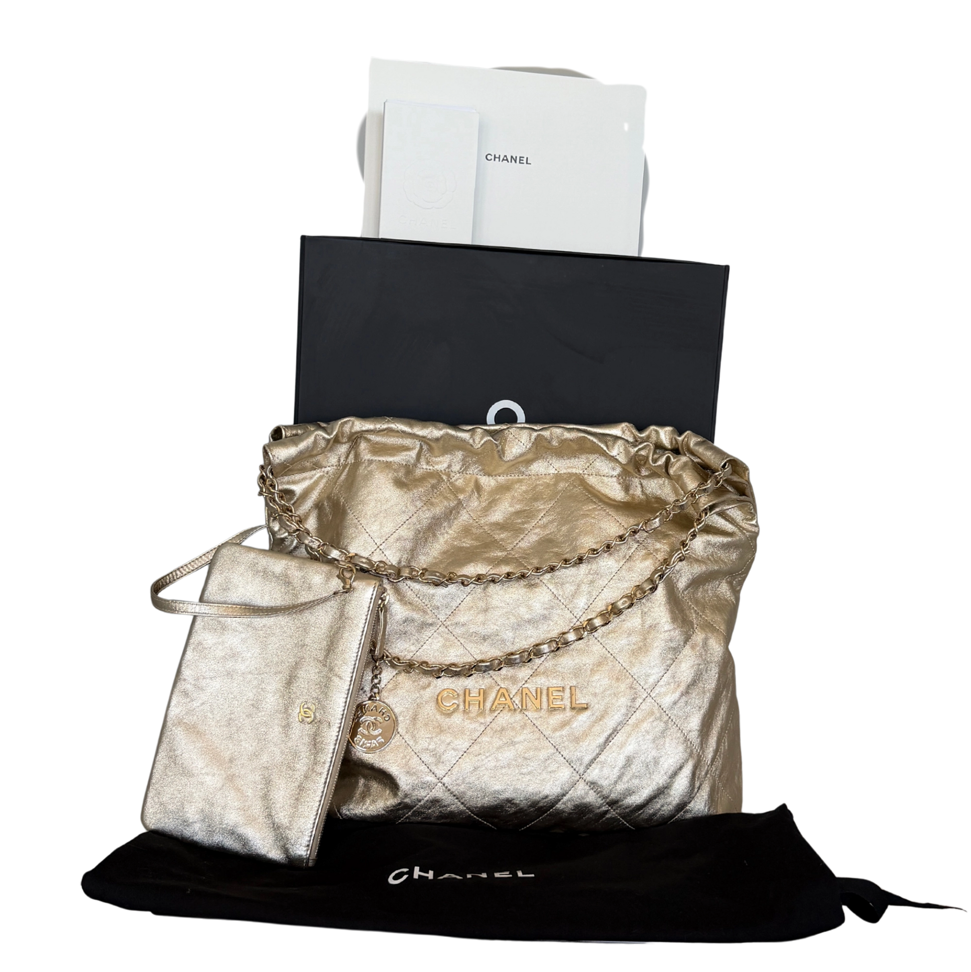 Chanel 22 mittelgroße Hobo Bag gold, goldene Hardware Fullset / sehr gut Chanel