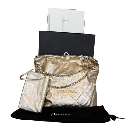 Chanel 22 mittelgroße Hobo Bag gold, goldene Hardware Fullset / sehr gut Chanel