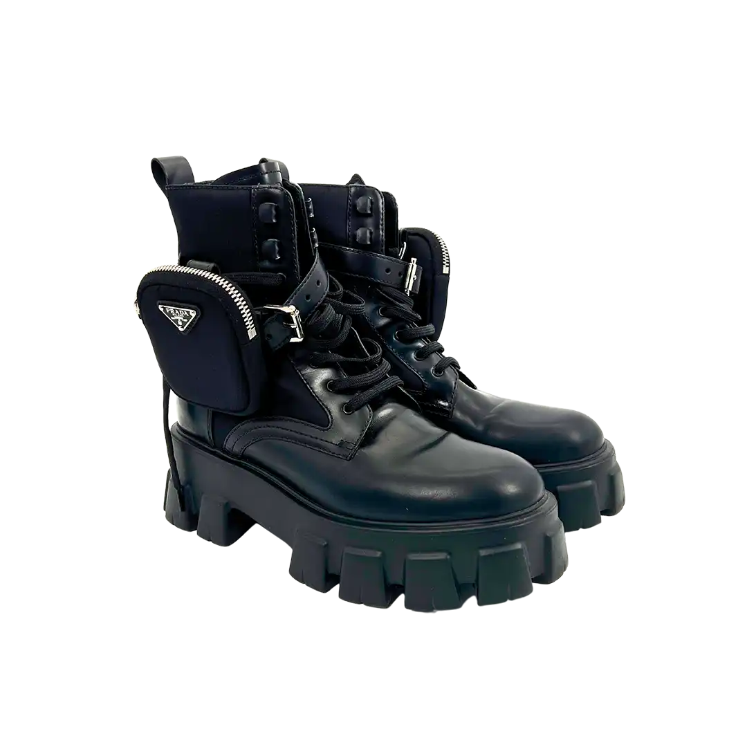 Prada Monolith Stiefel aus gebürstetem Leder und Re-Nylon EU 38,5 / sehr gut Prada