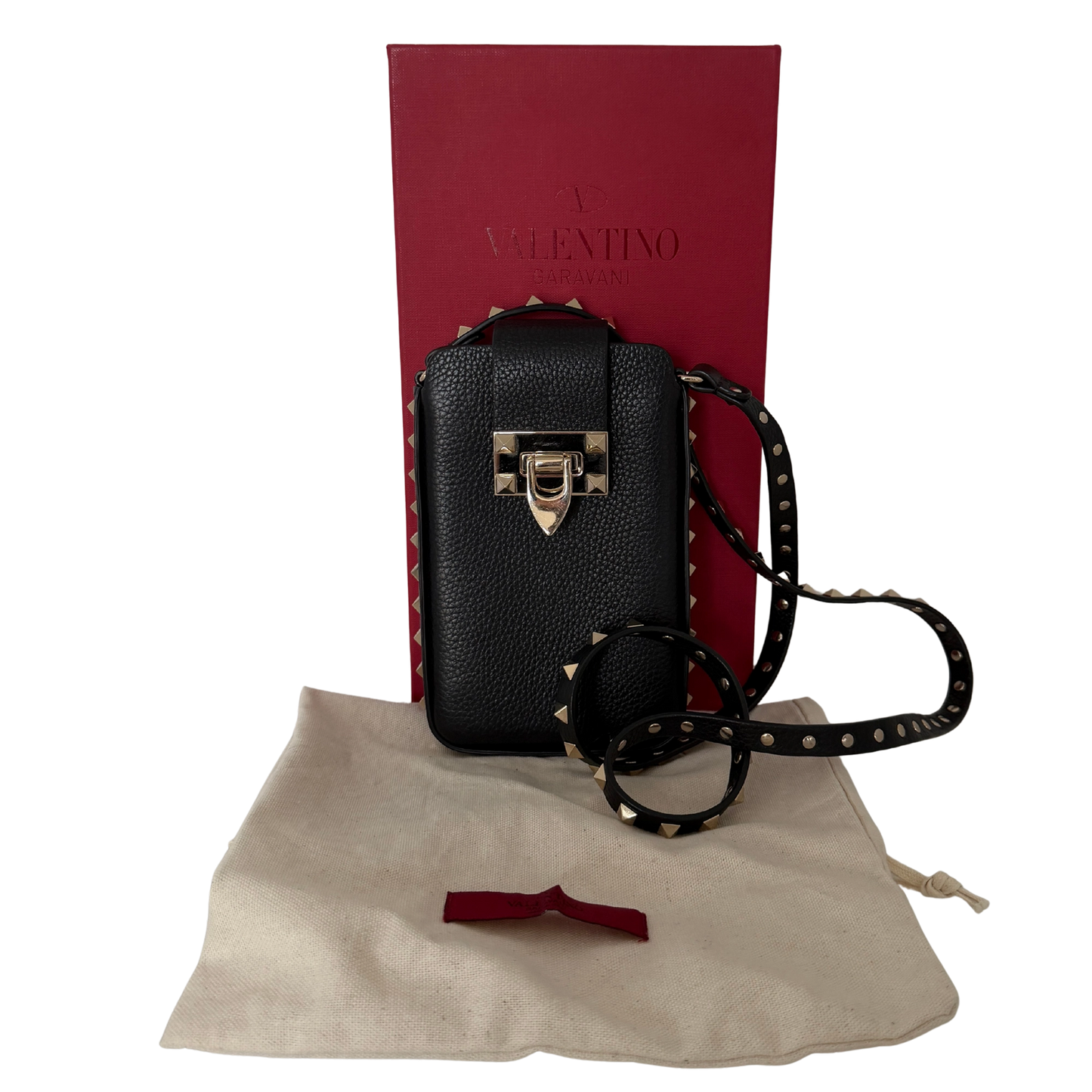 Valentino Garavani Rockstud Phone Case Leder schwarz / sehr gut Valentino