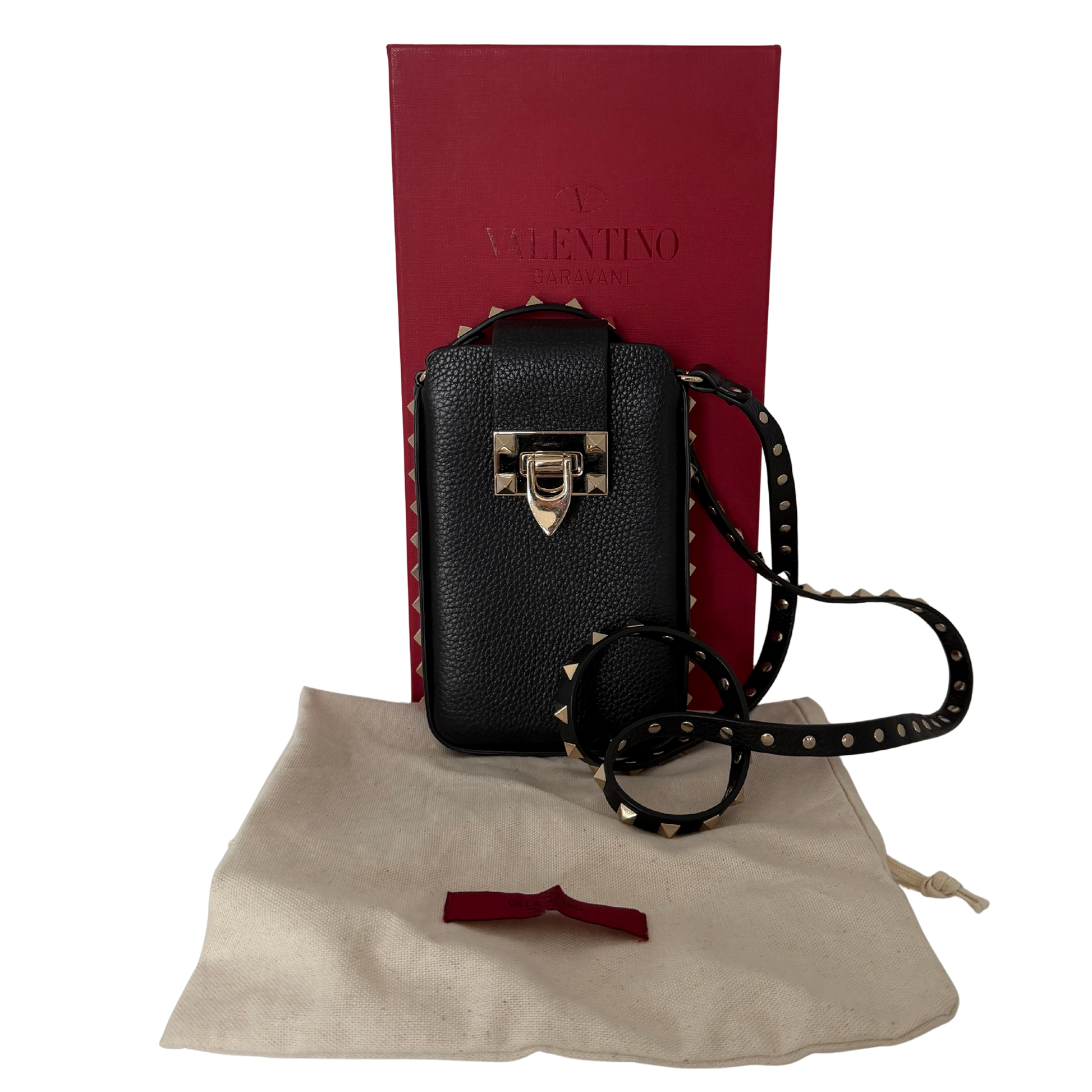 Valentino Garavani Rockstud Phone Case Leder schwarz / sehr gut Valentino