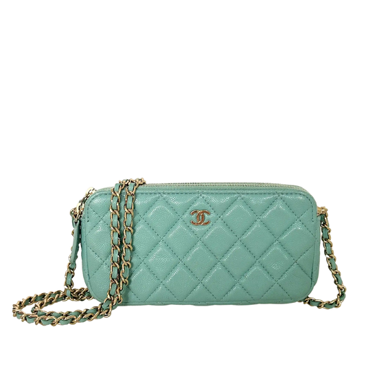 Chanel Double Zip Wallet on Chain light blue 2020 / sehr gut Echtheitscheck