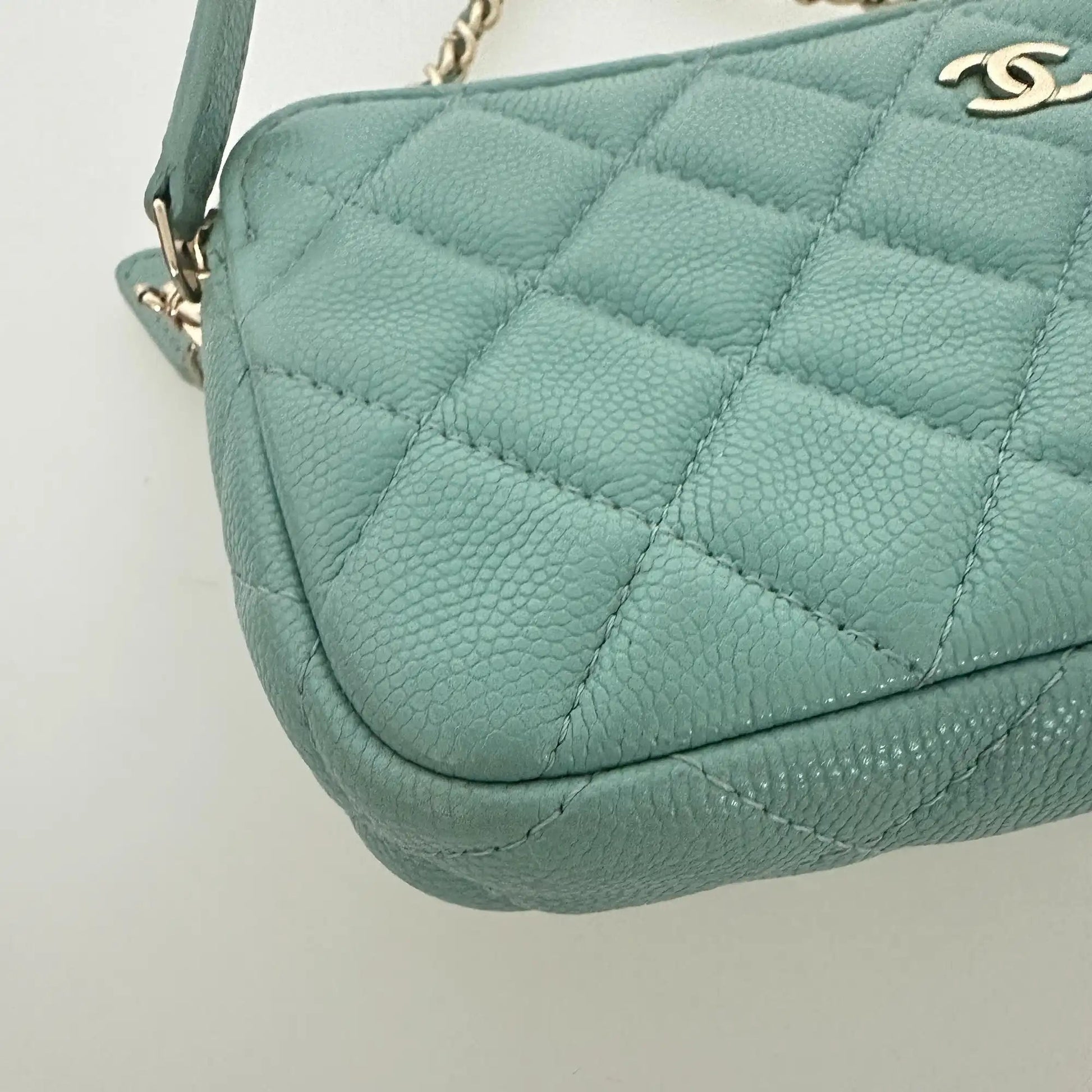Chanel Double Zip Wallet on Chain light blue 2020 / sehr gut Echtheitscheck