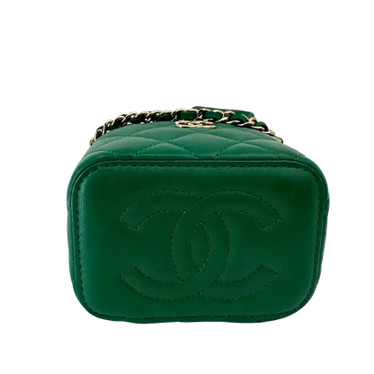 Chanel Vanity Case Top Handle Mini Lammleder grün Fullset / sehr gut Chanel