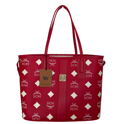 MCM Liz Shopper Visetos Canvas  rot weiss / neuwertig MCM