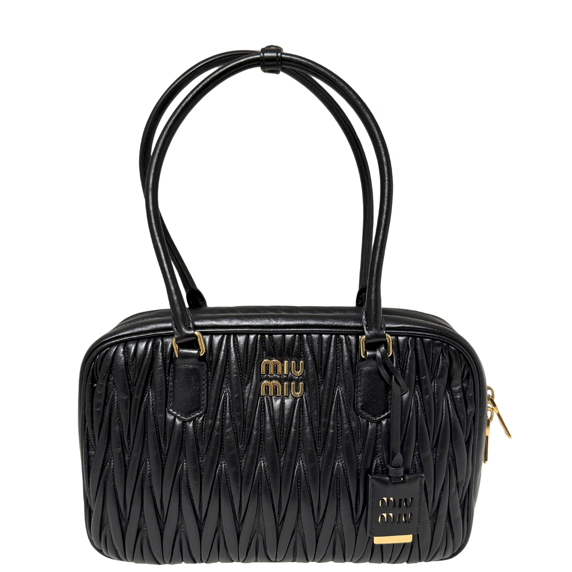 バッグ miu miu nylon Boston bag black y2k MIU MIU Boston Bag Leder / schwarz – Echtheitscheck
