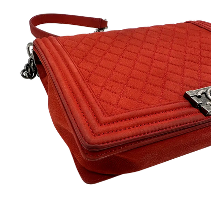 Chanel Boy Tasche Large Kaviar Wildleder rot / gut Chanel
