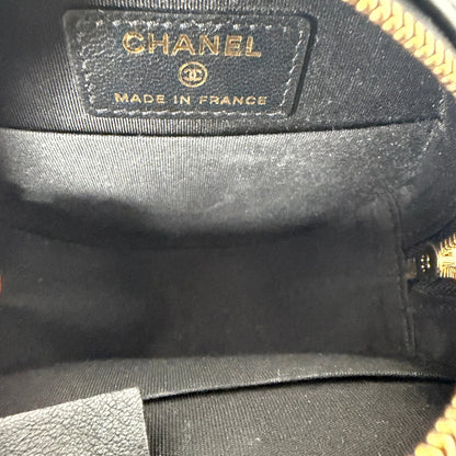 Chanel Round Clutch Chevron Shearling Mini schwarz / sehr gut Chanel