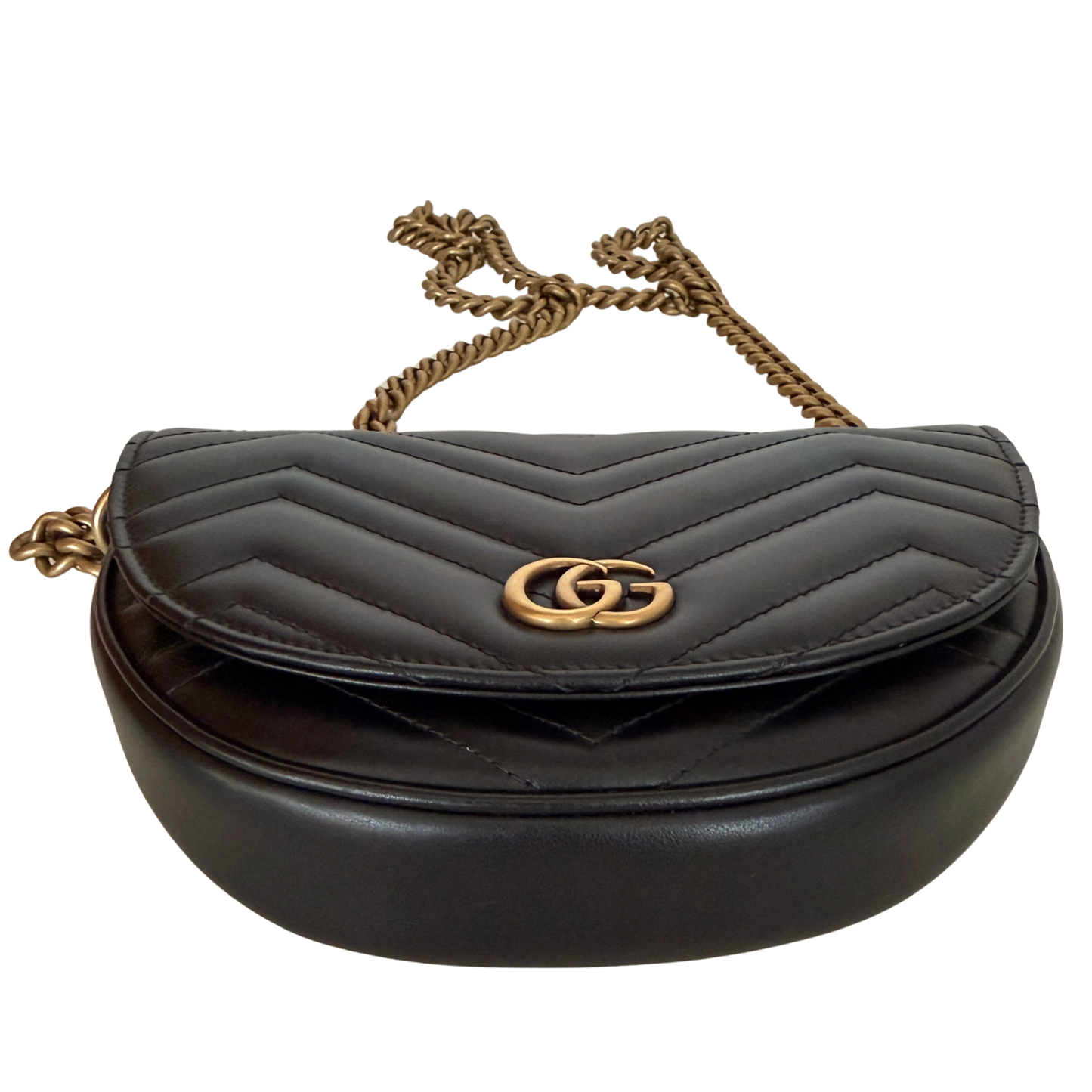 Gucci GG Marmont Half Moon Flap Leder schwarz / neuwertig Gucci