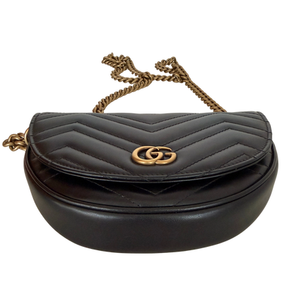 Gucci GG Marmont Half Moon Flap Leder schwarz / neuwertig Gucci