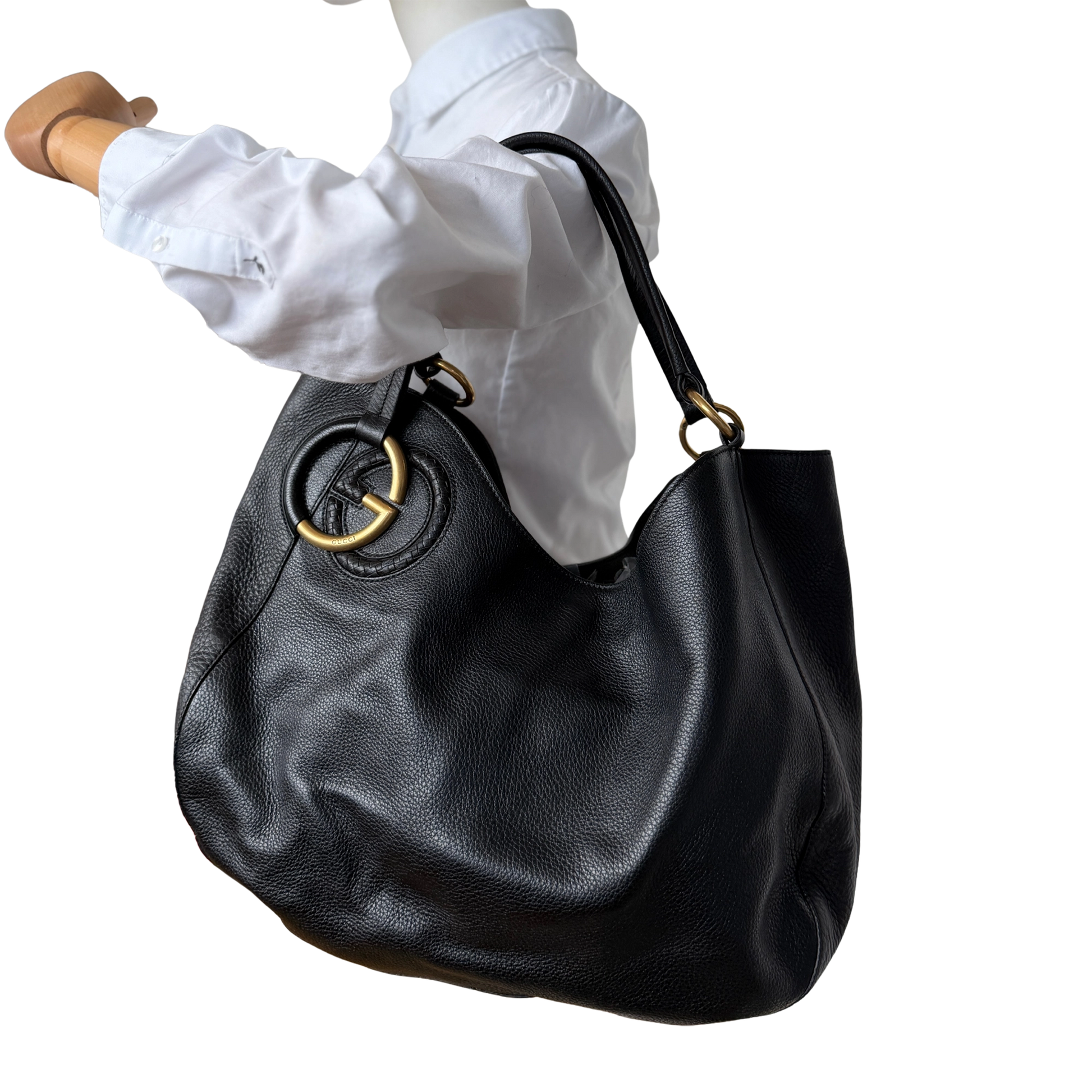 Gucci Kalbsleder Tote Bag schwarz goldene Hardware / sehr gut Gucci