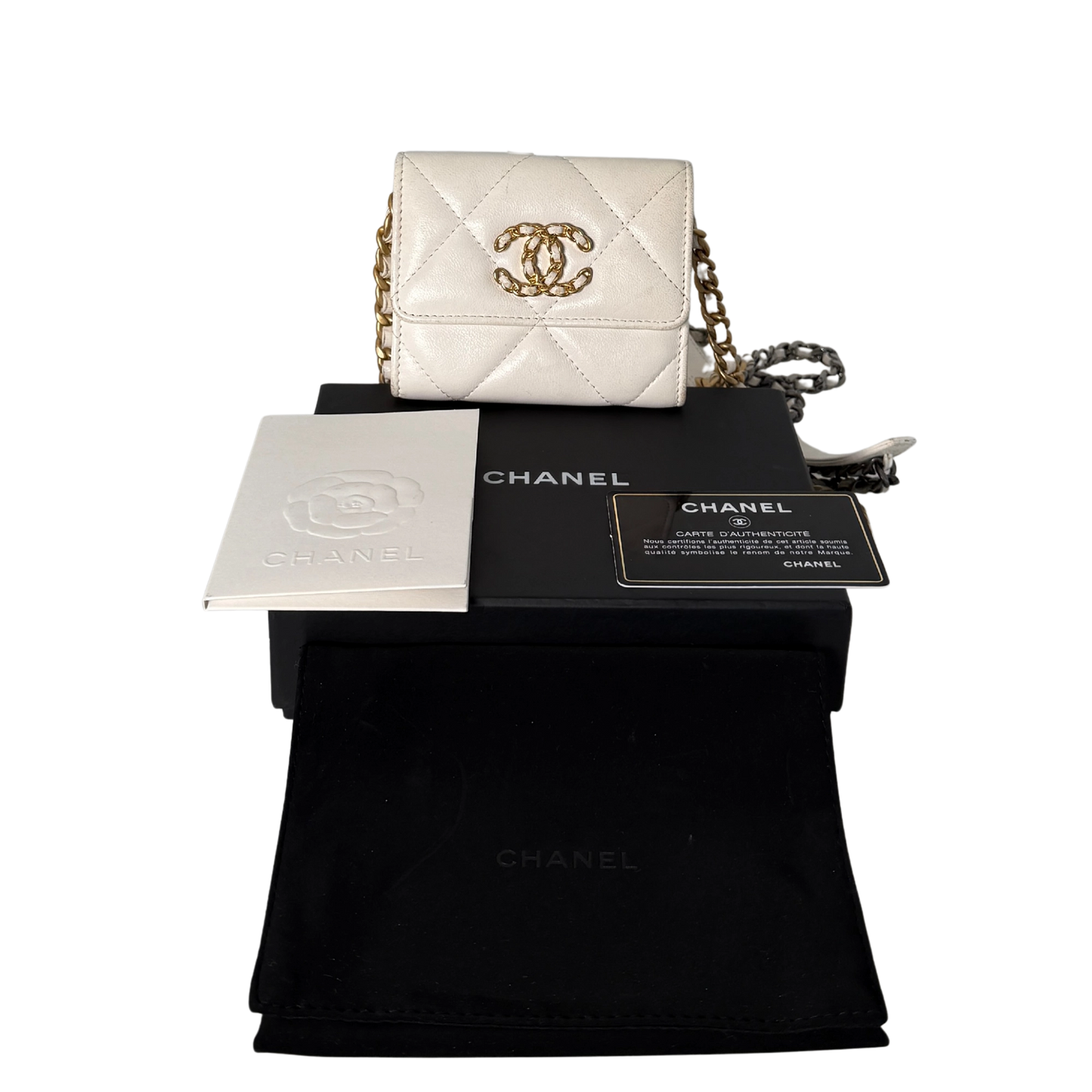 Chanel 19 Flap Coin Wallet on Chain Weiß Fullset / gut Chanel