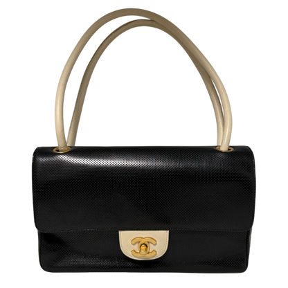 Chanel Single Flap Bag Medium Lammleder perforiert  Schwarz/Weiß / sehr gut Chanel