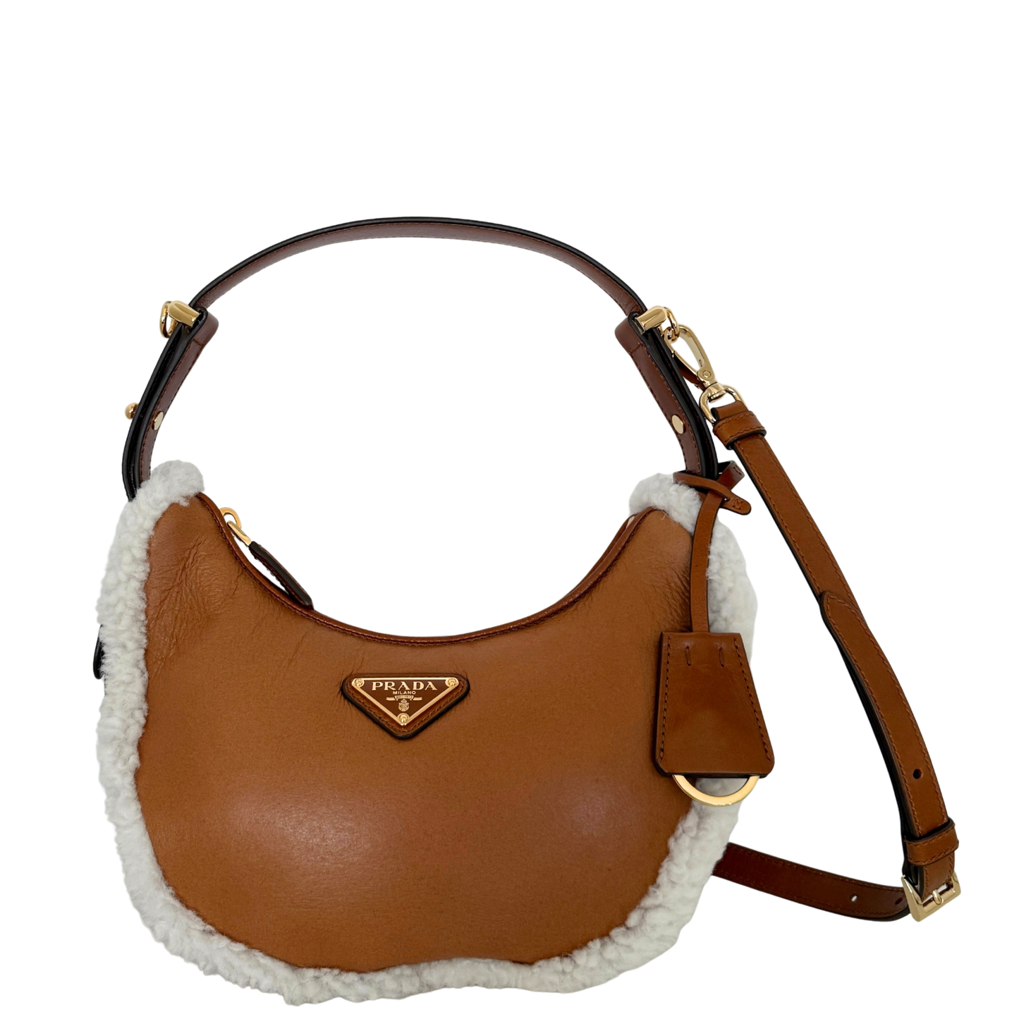 Prada kleine Arqué Schultertasche aus Lammfell Cognac / neuwertig