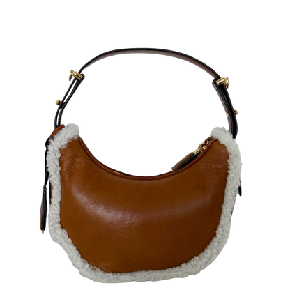 Prada kleine Arqué Schultertasche aus Lammfell Cognac / neuwertig