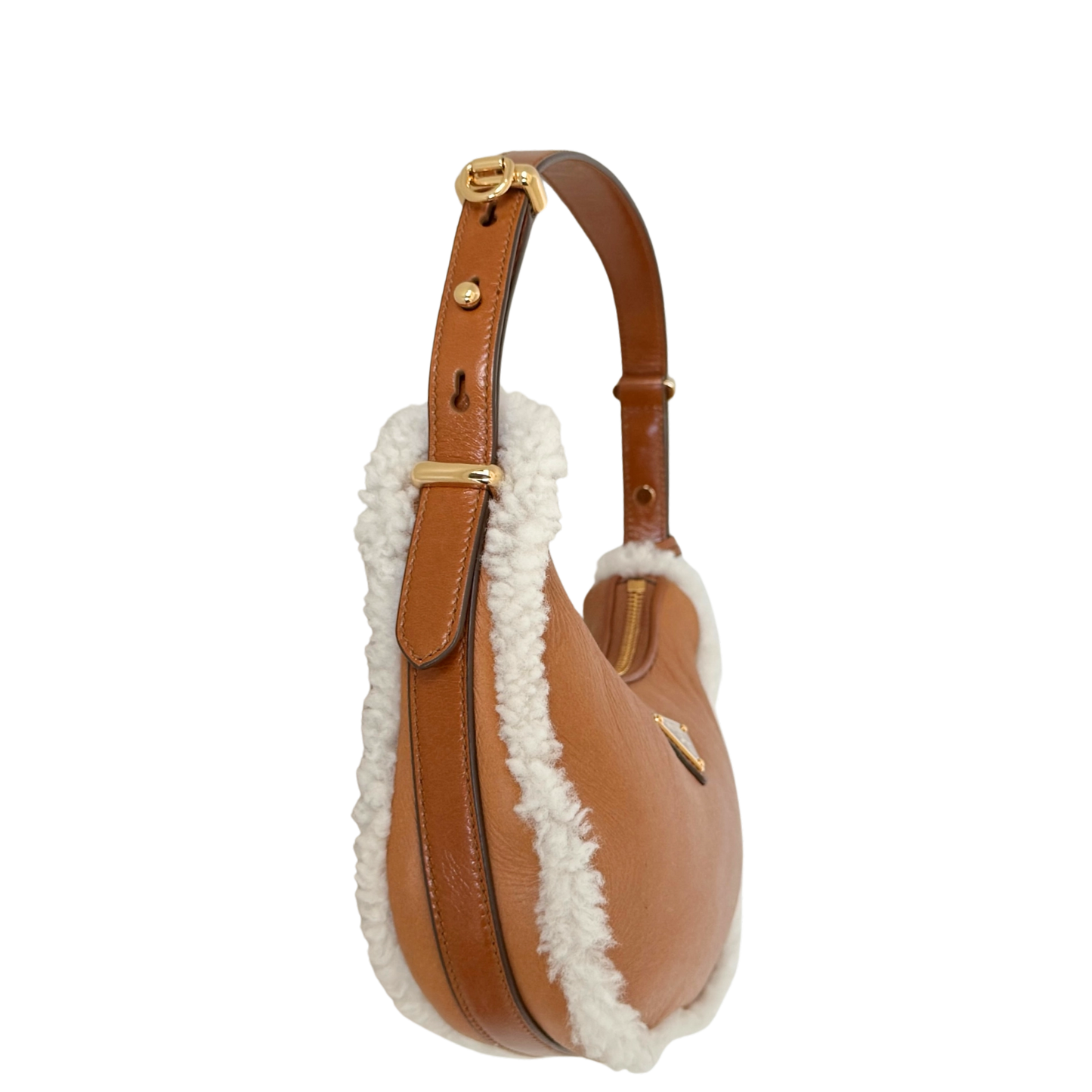 Prada kleine Arqué Schultertasche aus Lammfell Cognac / neuwertig