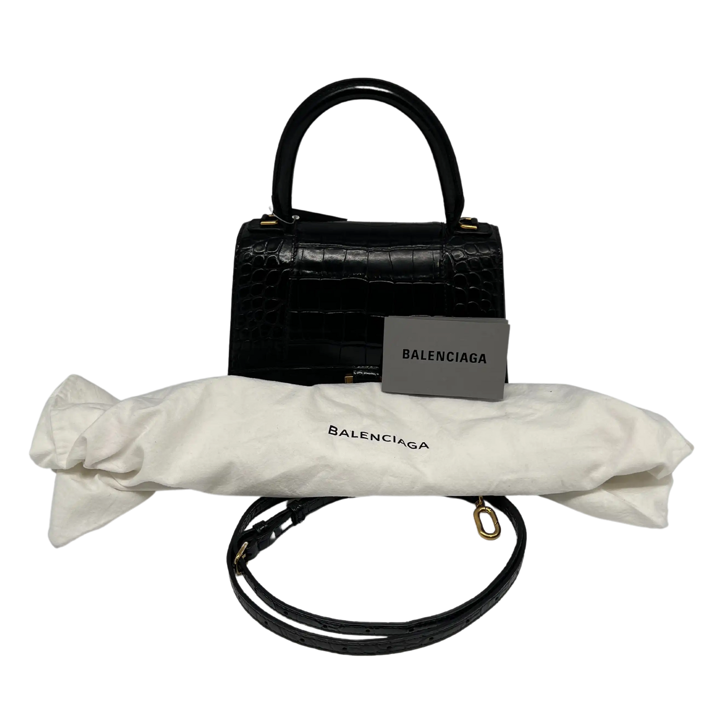 Balenciaga Hourglass XS Bag  Krokodil Optik schwarz / sehr gut Balenciaga