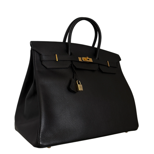 Hermès Birkin Bag 40 Clémence Leder Schwarz Gold Hardware 1998 / sehr gut Hermès