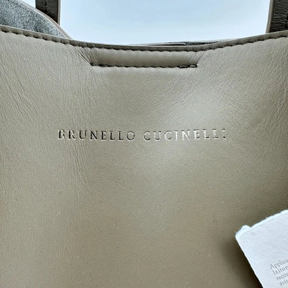 Brunnello Cucinelli BC Duo-Tasche aus Kalbsleder mit Monili taupe / neuwertig Brunello Cucinelli