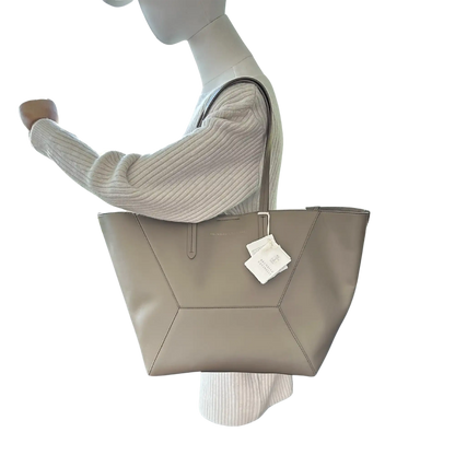 Brunnello Cucinelli BC Duo-Tasche aus Kalbsleder mit Monili taupe / neuwertig Brunello Cucinelli