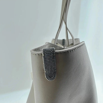 Brunnello Cucinelli BC Duo-Tasche aus Kalbsleder mit Monili taupe / neuwertig Brunello Cucinelli