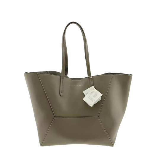 Brunnello Cucinelli BC Duo-Tasche aus Kalbsleder mit Monili taupe / neuwertig Brunello Cucinelli