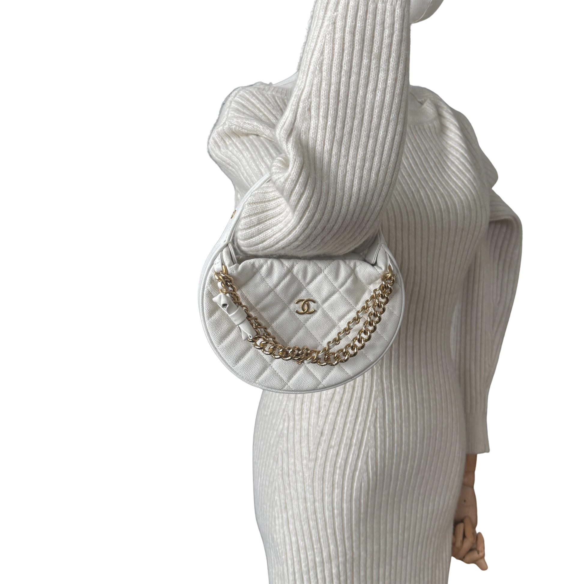 Chanel Hula Hoop Tasche Kaviarleder Weiß Fullset / neuwertig Chanel
