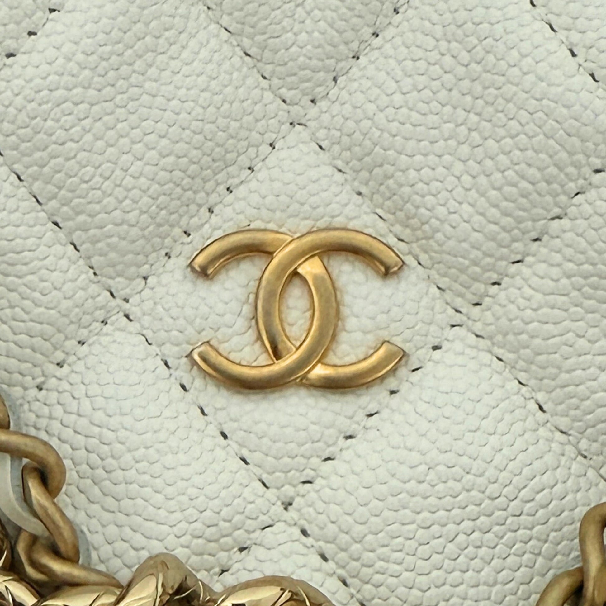 Chanel Hula Hoop Tasche Kaviarleder Weiß Fullset / neuwertig Chanel