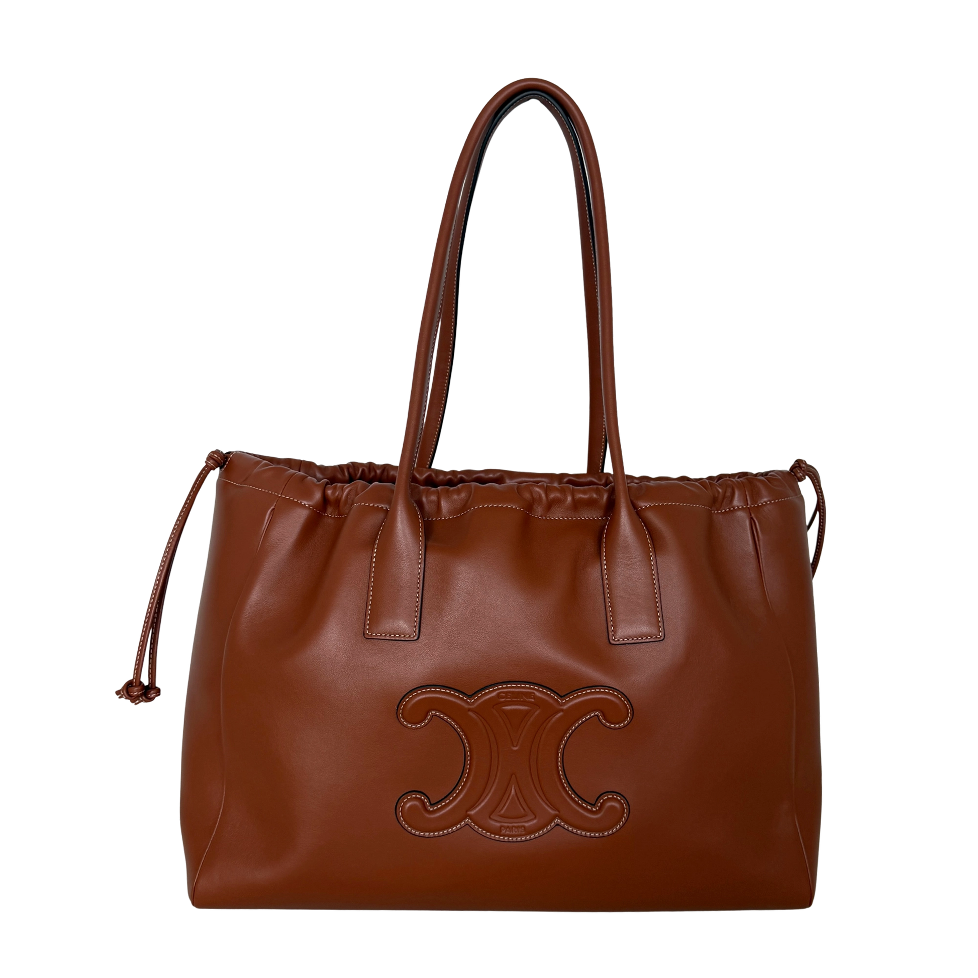 Céline Cabas Cuir Triomphe Drawstring Tote Bag Braun / neuwertig CELINE