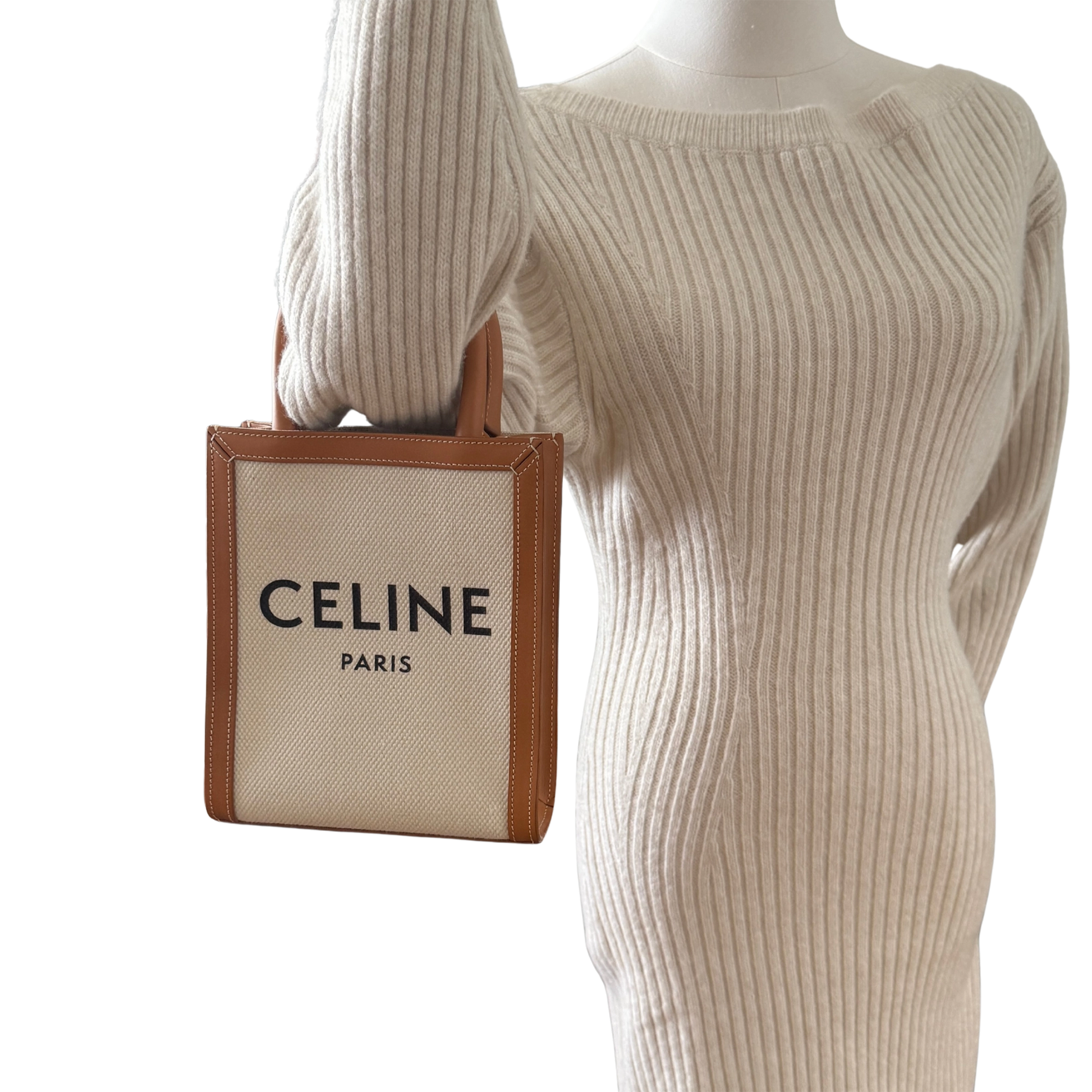 Céline Mini Vertical Cabas Handtasche aus Canvas und Leder Beige / neuwertig Echtheitscheck