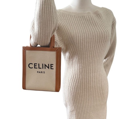Céline Mini Vertical Cabas Handtasche aus Canvas und Leder Beige / neuwertig Echtheitscheck
