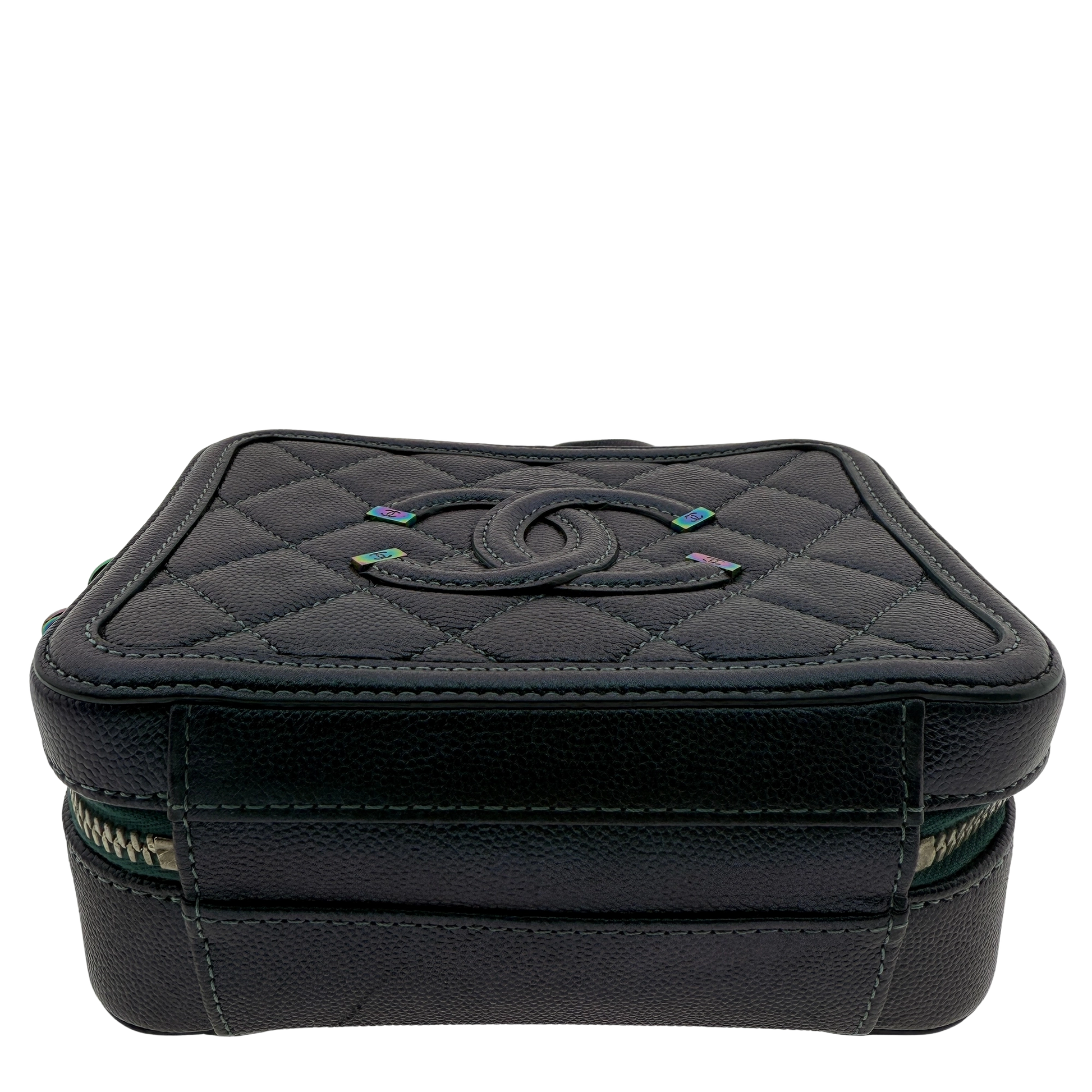Chanel Filigree Vanity Case Metallic Blau Grün / sehr gut Echtheitscheck