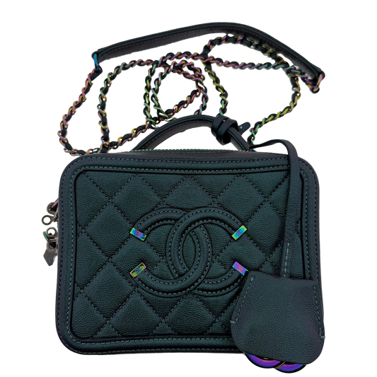 Chanel Filigree Vanity Case Metallic Blau Grün / sehr gut Echtheitscheck