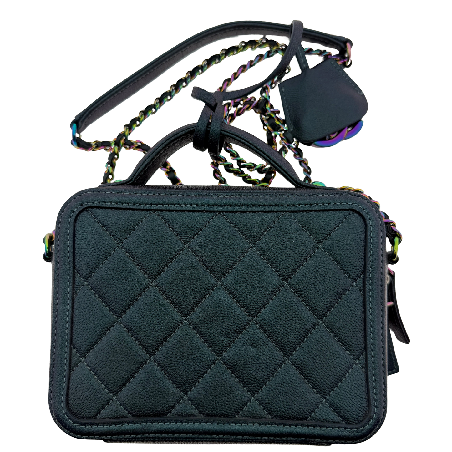 Chanel Filigree Vanity Case Metallic Blau Grün / sehr gut Echtheitscheck