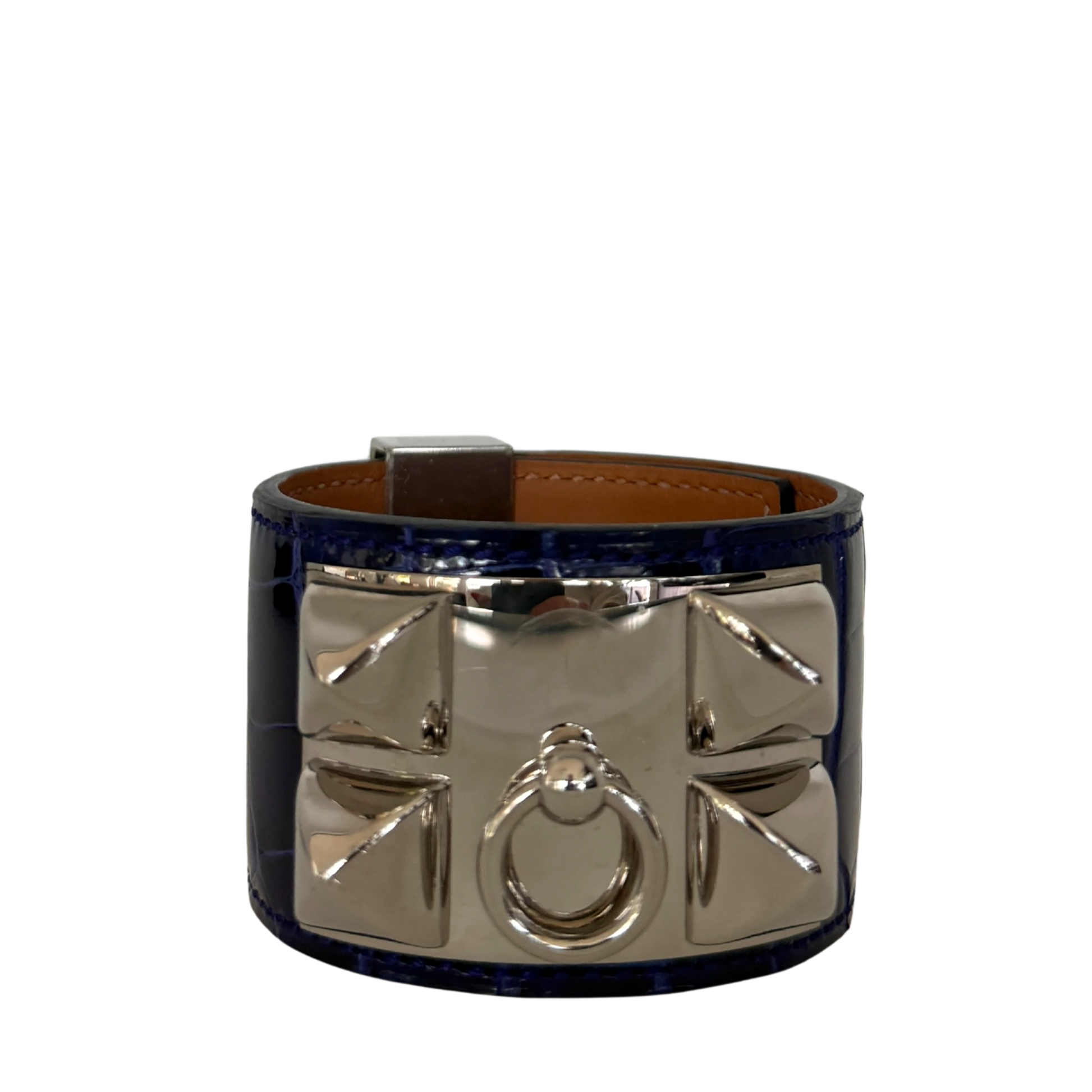 Hermès Collier de Chien aus Alligatorleder Blau / sehr gut Hermès