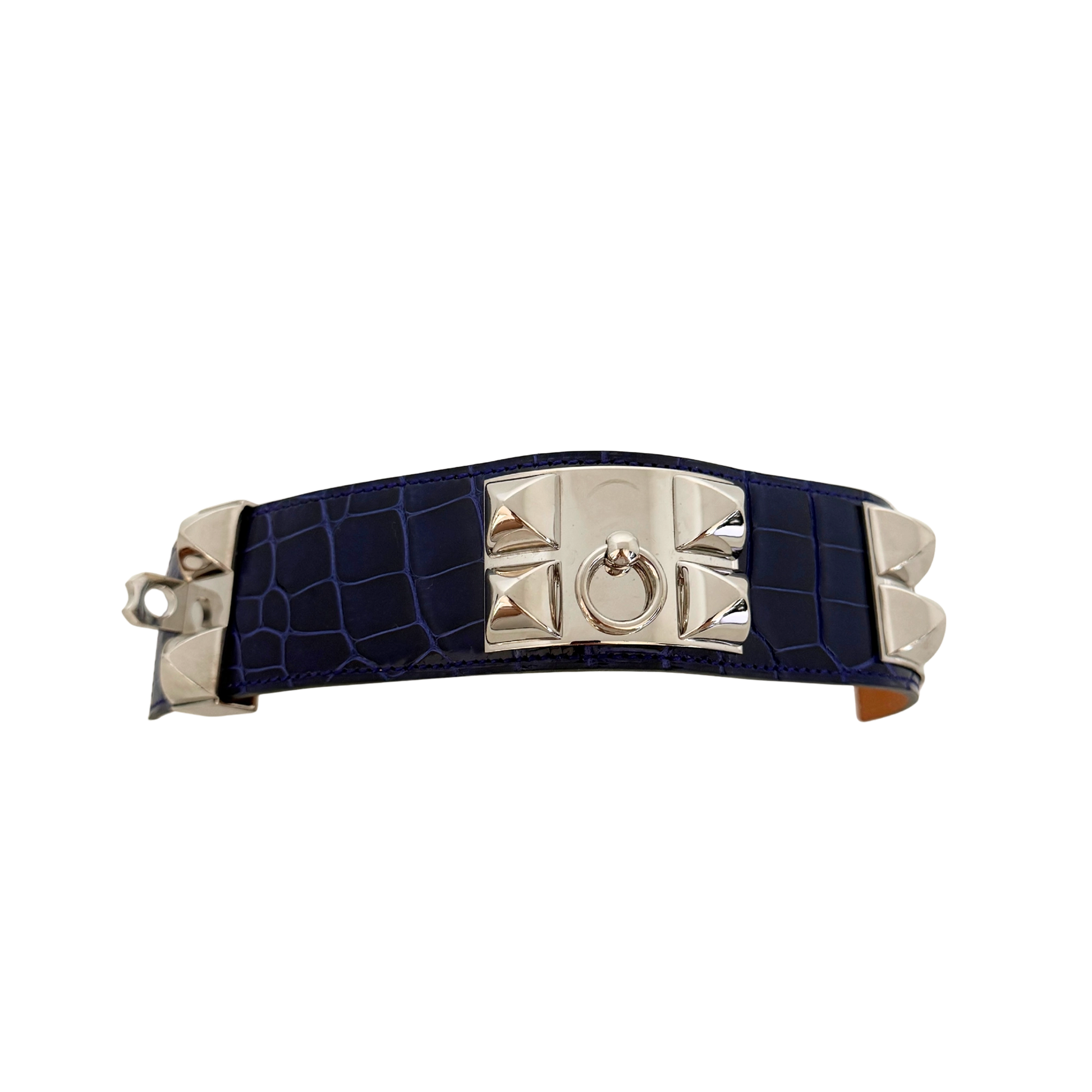 Hermès Collier de Chien aus Alligatorleder Blau / sehr gut Hermès