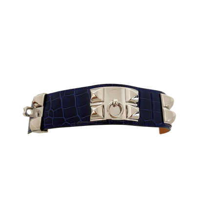 Hermès Collier de Chien aus Alligatorleder Blau / sehr gut Hermès
