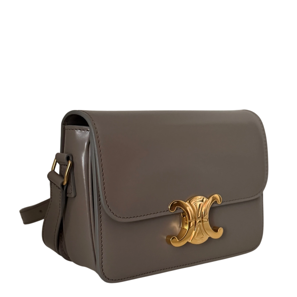 Celine Teen Triomphe Shiny Calfskin Pebble Greige Gold Tasche Celine