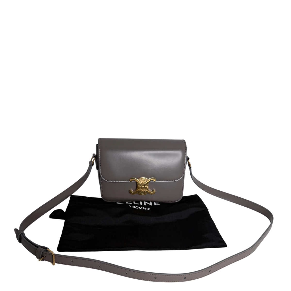 Celine Teen Triomphe Shiny Calfskin Pebble Greige Gold Tasche Celine