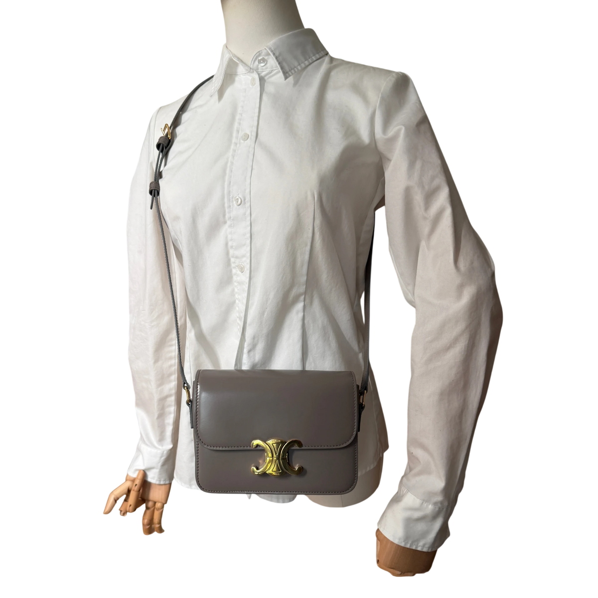 Celine Teen Triomphe Shiny Calfskin Pebble Greige Gold Tasche Celine