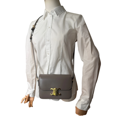Celine Teen Triomphe Shiny Calfskin Pebble Greige Gold Tasche Celine