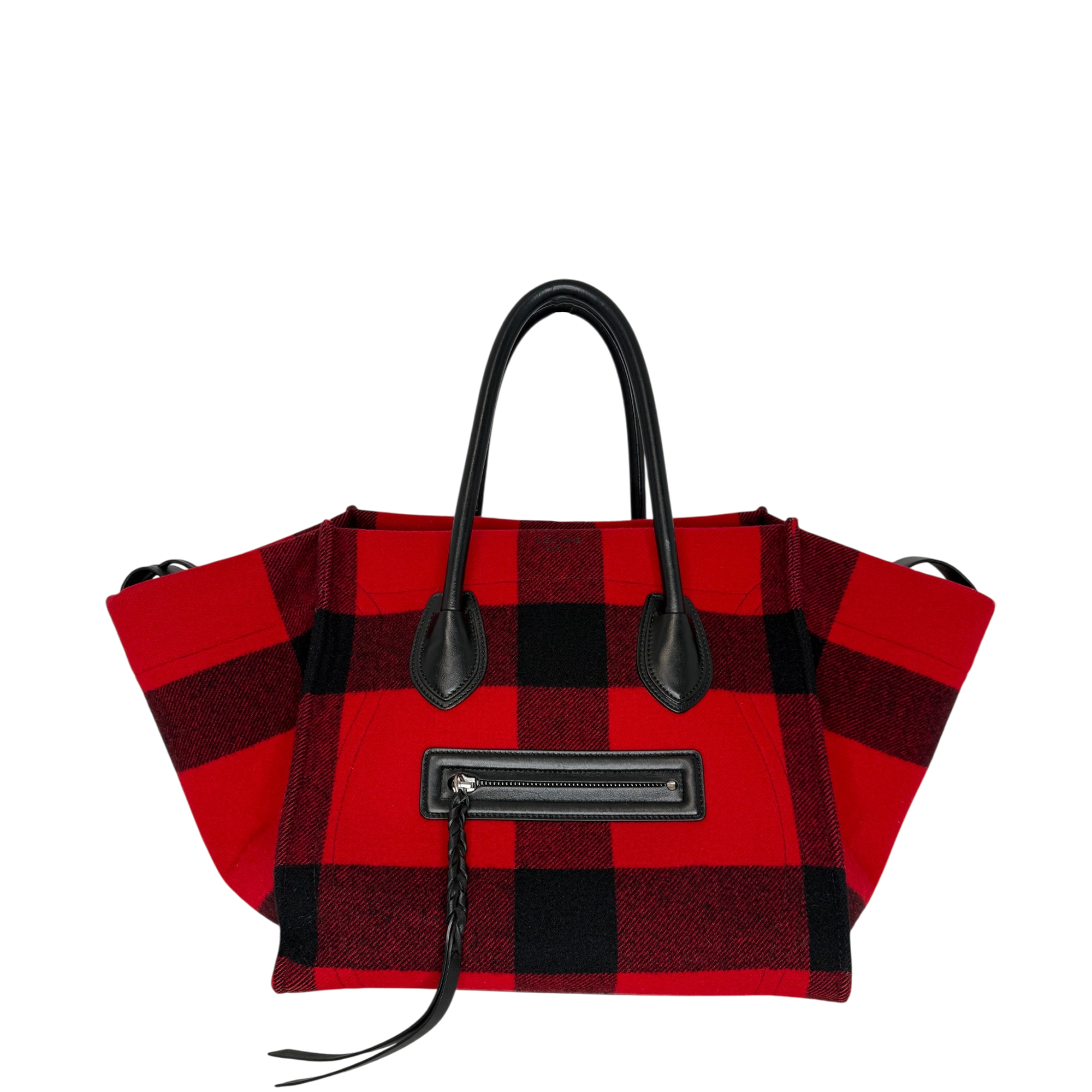 CELINE Tartan Phantom Luggage Bag Wolle rot schwarz / gut CELINE