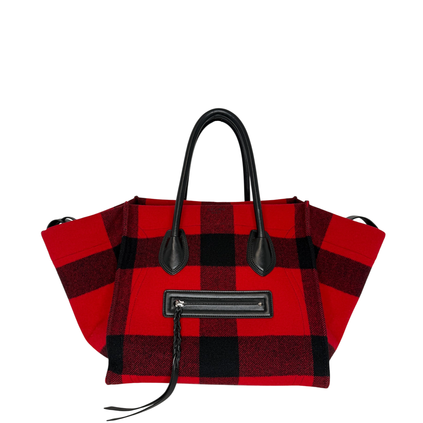 CELINE Tartan Phantom Luggage Bag Wolle rot schwarz / gut CELINE