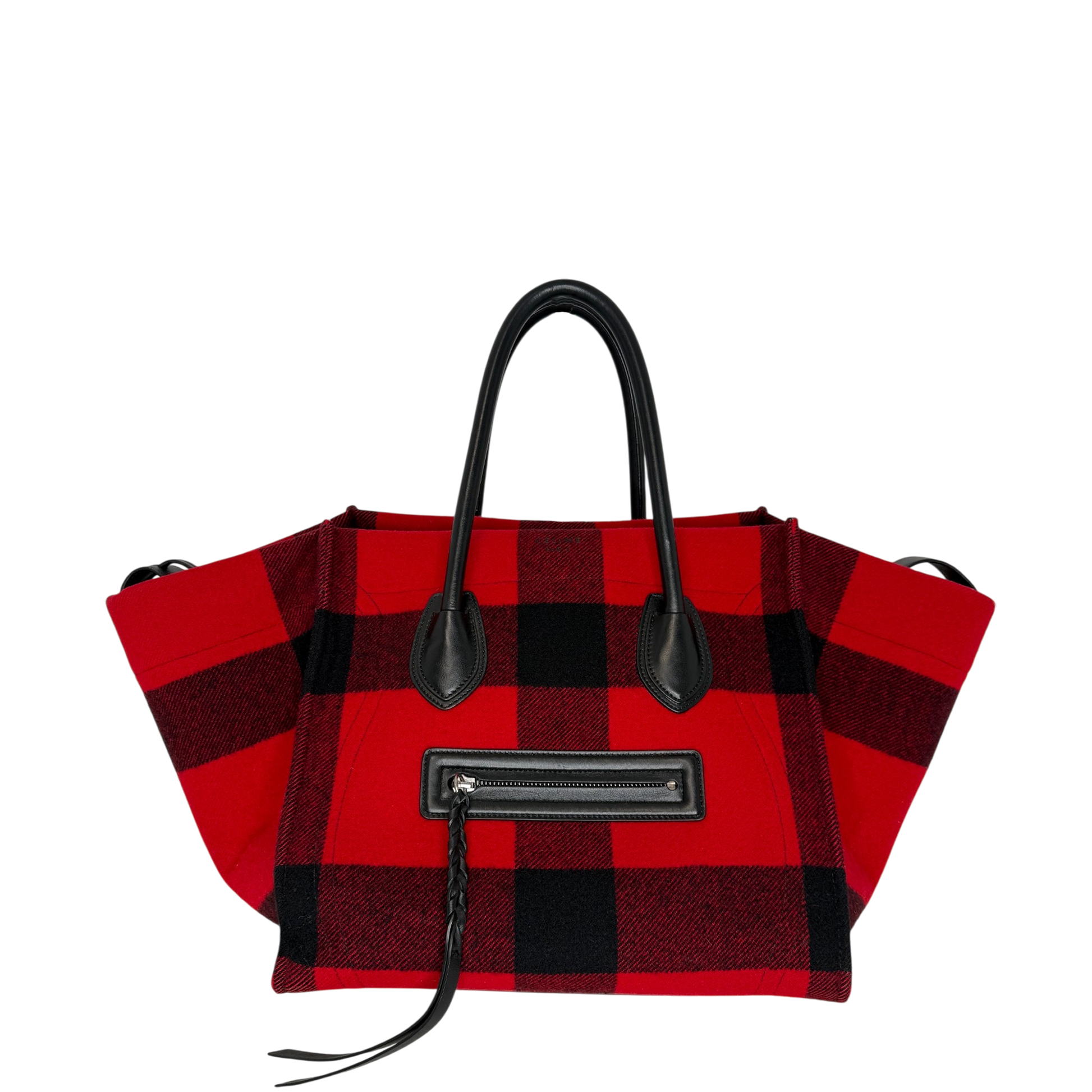 CELINE Tartan Phantom Luggage Bag Wolle rot schwarz / gut CELINE