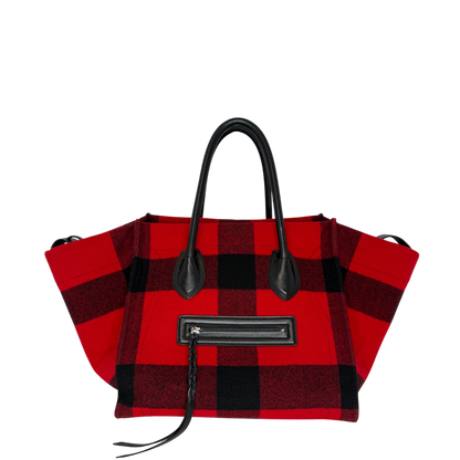 CELINE Tartan Phantom Luggage Bag Wolle rot schwarz / gut CELINE